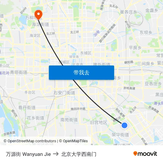 万源街 Wanyuan Jie to 北京大学西南门 map