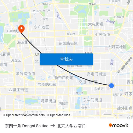 东四十条 Dongsi Shitiao to 北京大学西南门 map