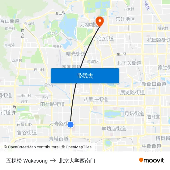 五棵松 Wukesong to 北京大学西南门 map