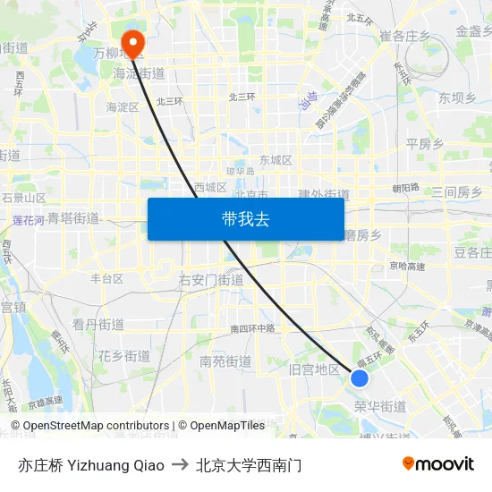 亦庄桥 Yizhuang Qiao to 北京大学西南门 map