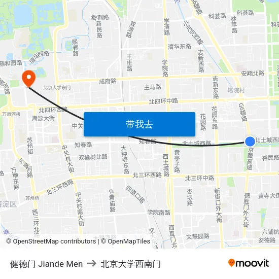 健德门 Jiande Men to 北京大学西南门 map