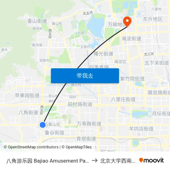 八角游乐园 Bajiao Amusement Park to 北京大学西南门 map