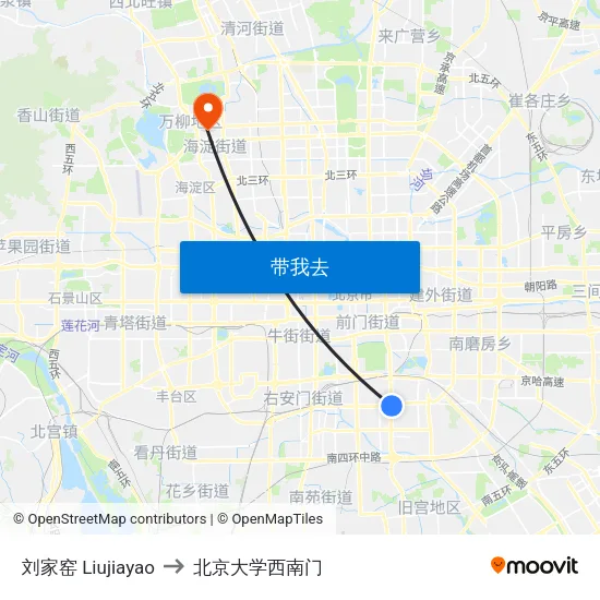 刘家窑 Liujiayao to 北京大学西南门 map