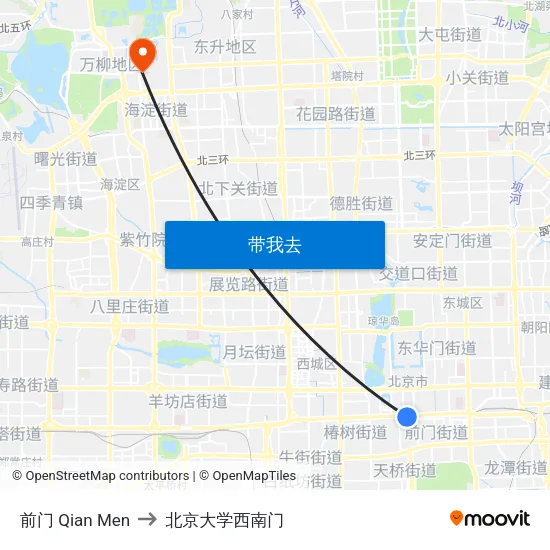 前门 Qian Men to 北京大学西南门 map