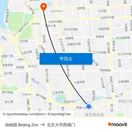 动物园 Beijing Zoo to 北京大学西南门 map