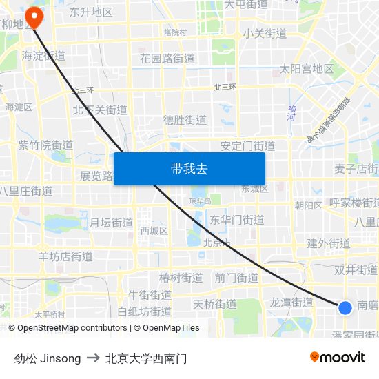 劲松 Jinsong to 北京大学西南门 map
