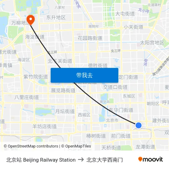 北京站 Beijing Railway Station to 北京大学西南门 map