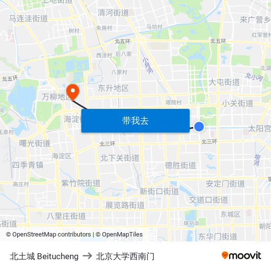北土城 Beitucheng to 北京大学西南门 map