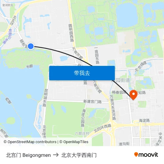 北宫门 Beigongmen to 北京大学西南门 map