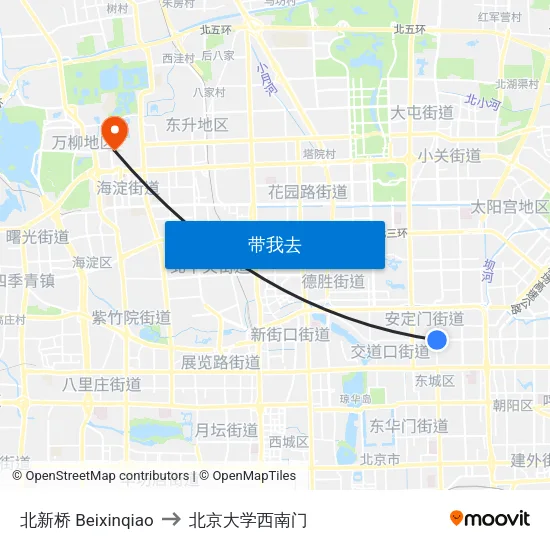 北新桥 Beixinqiao to 北京大学西南门 map