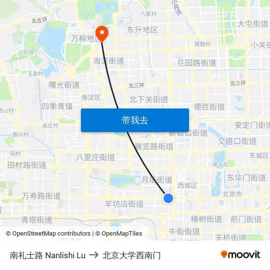 南礼士路 Nanlishi Lu to 北京大学西南门 map