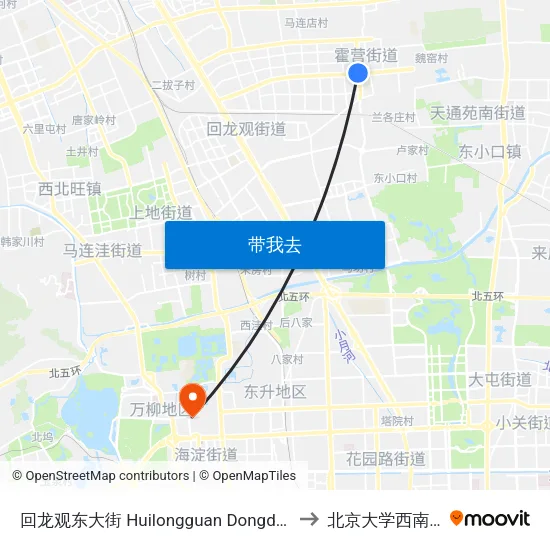 回龙观东大街  Huilongguan Dongdajie to 北京大学西南门 map