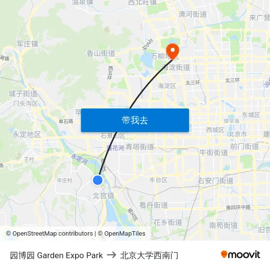 园博园 Garden Expo Park to 北京大学西南门 map