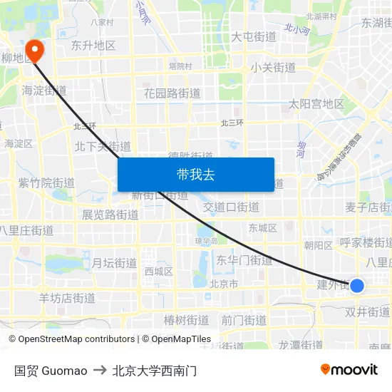 国贸 Guomao to 北京大学西南门 map