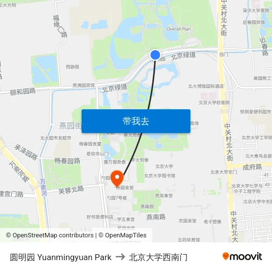 圆明园 Yuanmingyuan Park to 北京大学西南门 map
