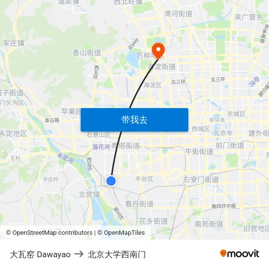 大瓦窑 Dawayao to 北京大学西南门 map