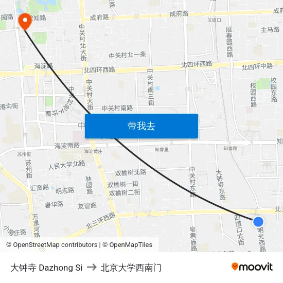 大钟寺 Dazhong Si to 北京大学西南门 map