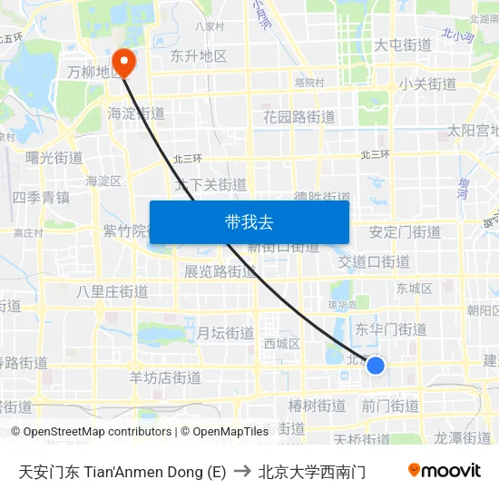 天安门东 Tian'Anmen Dong (E) to 北京大学西南门 map