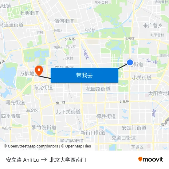 安立路 Anli Lu to 北京大学西南门 map