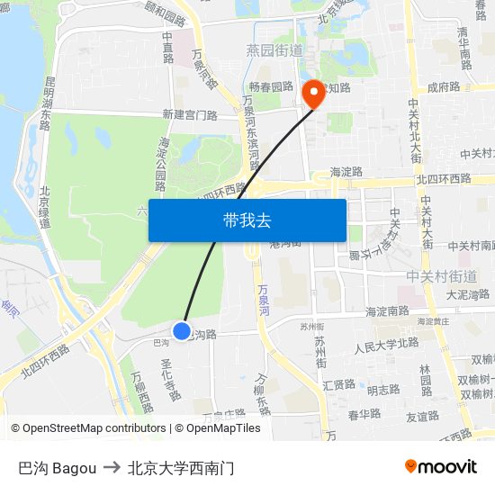 巴沟 Bagou to 北京大学西南门 map