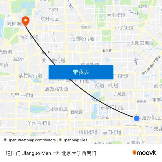 建国门 Jianguo Men to 北京大学西南门 map