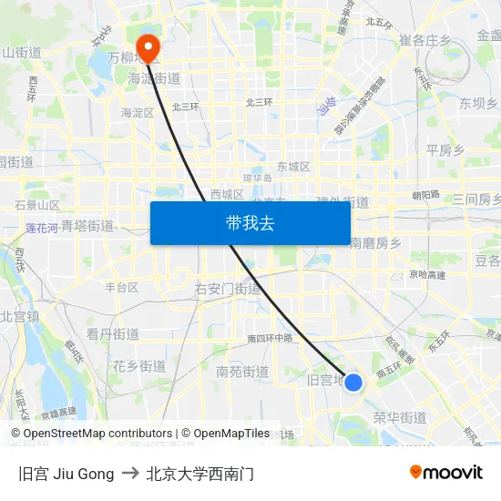 旧宫 Jiu Gong to 北京大学西南门 map