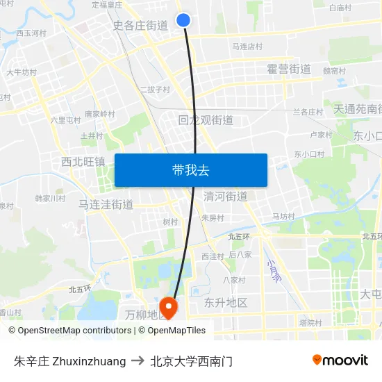 朱辛庄 Zhuxinzhuang to 北京大学西南门 map