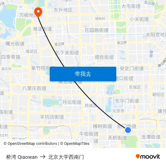 桥湾 Qiaowan to 北京大学西南门 map