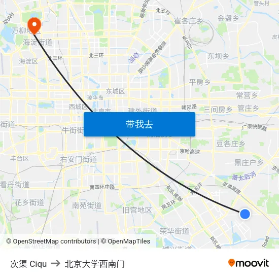 次渠 Ciqu to 北京大学西南门 map