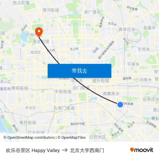 欢乐谷景区 Happy Valley to 北京大学西南门 map