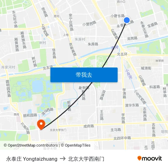 永泰庄 Yongtaizhuang to 北京大学西南门 map