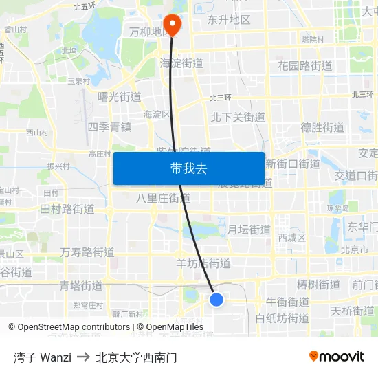 湾子 Wanzi to 北京大学西南门 map