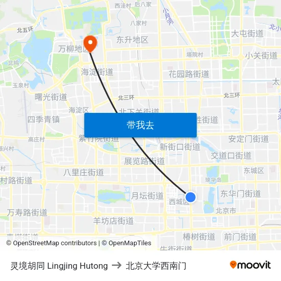 灵境胡同 Lingjing Hutong to 北京大学西南门 map