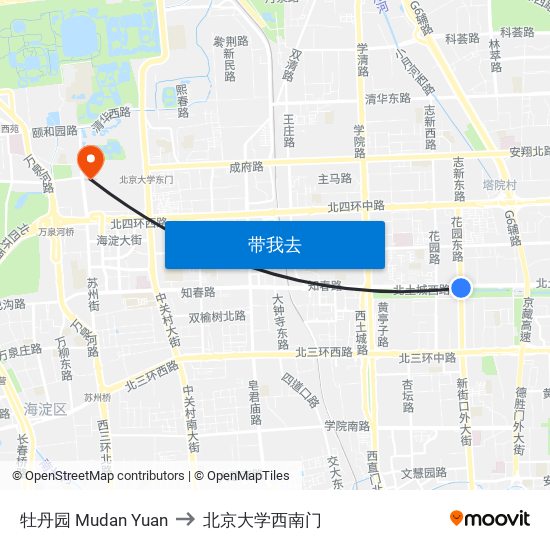 牡丹园 Mudan Yuan to 北京大学西南门 map