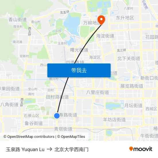 玉泉路 Yuquan Lu to 北京大学西南门 map