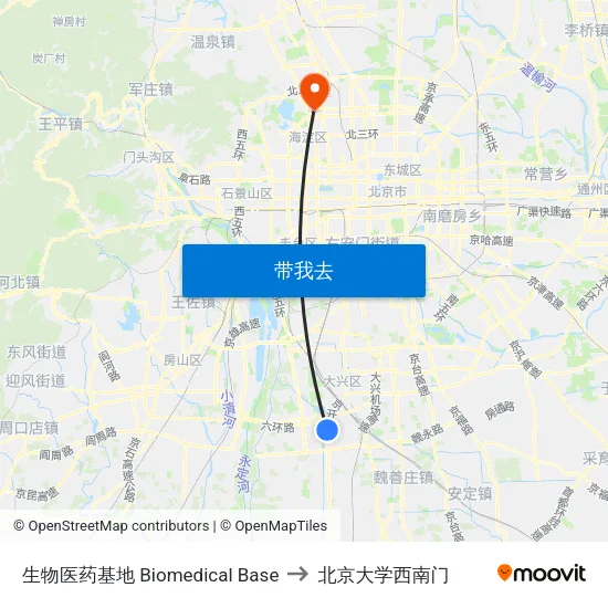 生物医药基地 Biomedical Base to 北京大学西南门 map