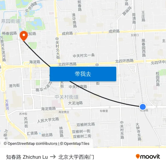 知春路 Zhichun Lu to 北京大学西南门 map