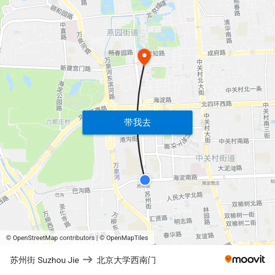 苏州街 Suzhou Jie to 北京大学西南门 map