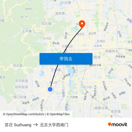 苏庄 Suzhuang to 北京大学西南门 map