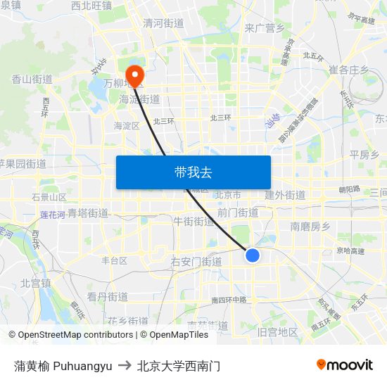 蒲黄榆 Puhuangyu to 北京大学西南门 map