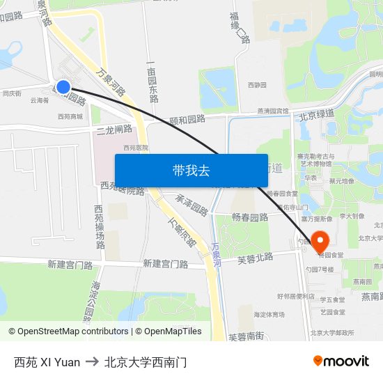 西苑 XI Yuan to 北京大学西南门 map