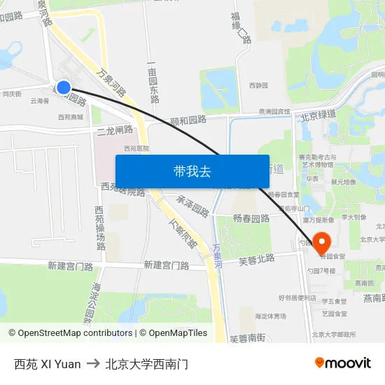 西苑 XI Yuan to 北京大学西南门 map