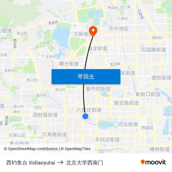 西钓鱼台 Xidiaoyutai to 北京大学西南门 map