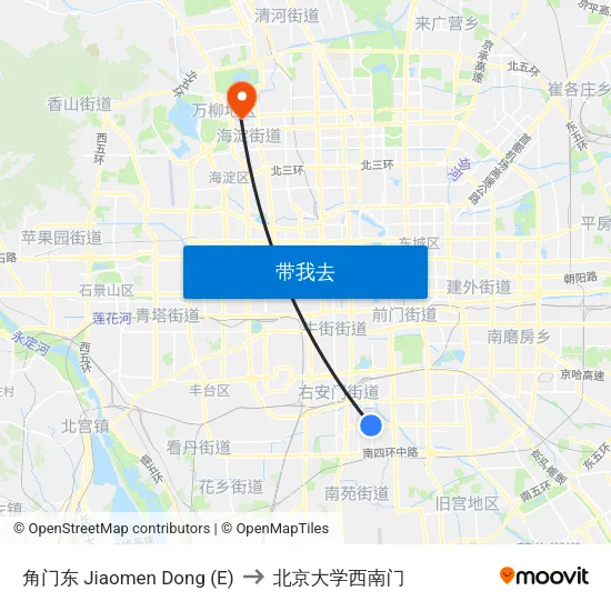 角门东 Jiaomen Dong (E) to 北京大学西南门 map
