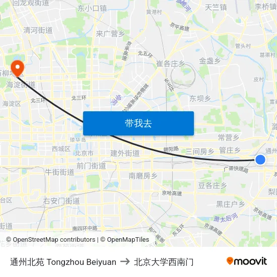 通州北苑 Tongzhou Beiyuan to 北京大学西南门 map