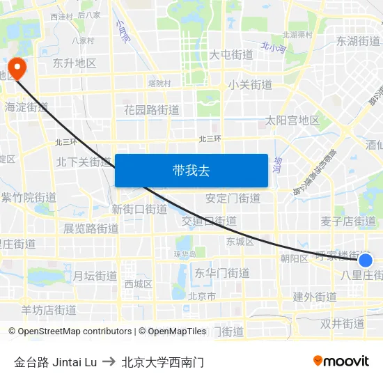 金台路 Jintai Lu to 北京大学西南门 map