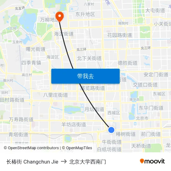 长椿街 Changchun Jie to 北京大学西南门 map