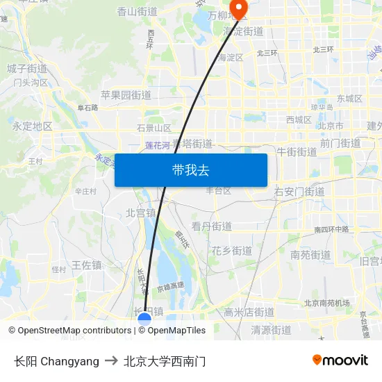 长阳 Changyang to 北京大学西南门 map