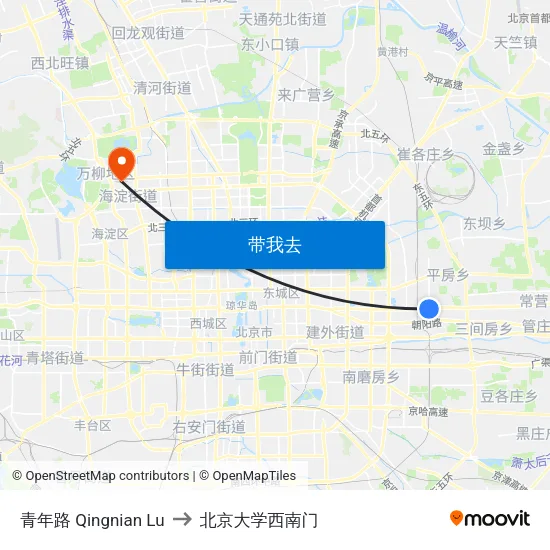 青年路 Qingnian Lu to 北京大学西南门 map