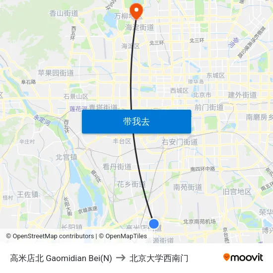 高米店北 Gaomidian Bei(N) to 北京大学西南门 map